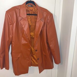 Shein, faux leather tan brown blazer
